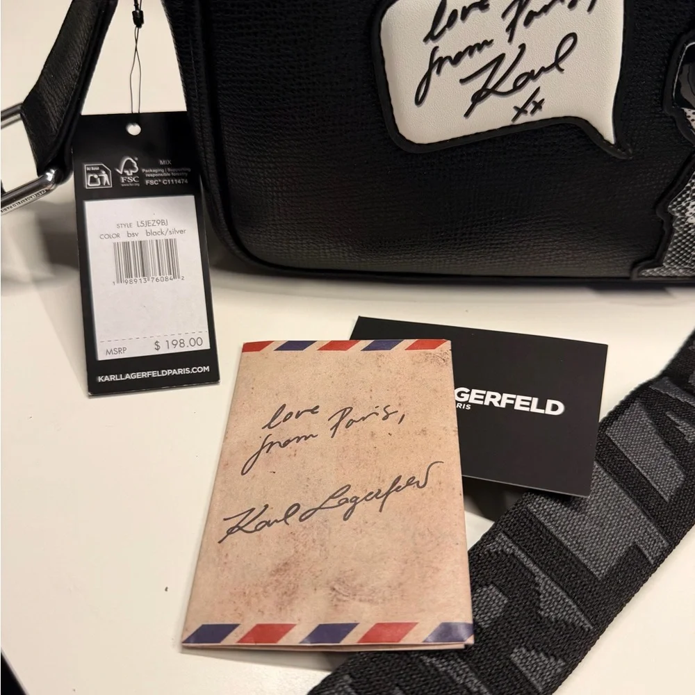 NWT Karl Lagerfeld Black Leather Camera Bag